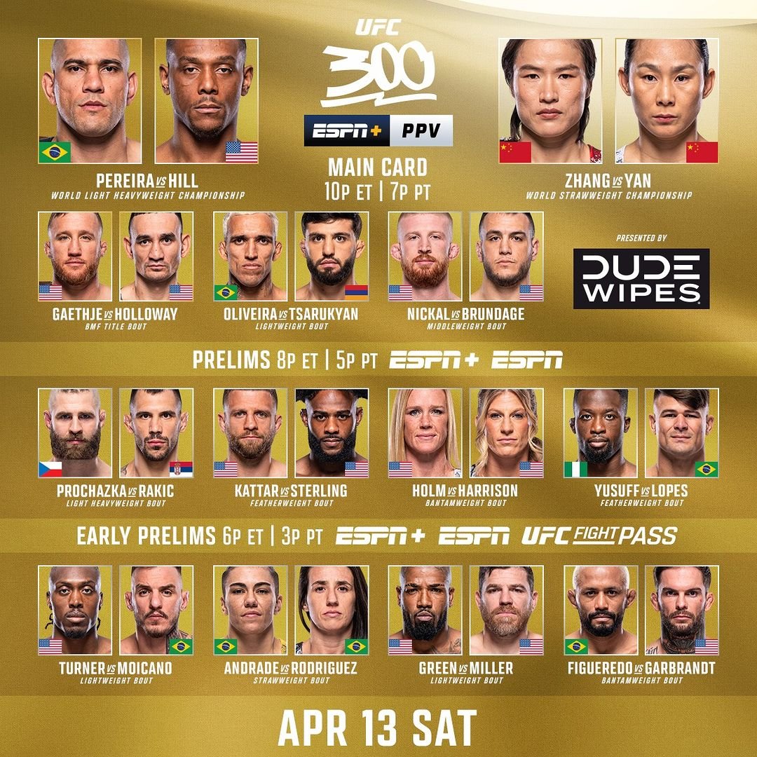 UFC 300 Live Stream & Fight Card: Pereira vs. Hill, Gaethje vs. Holloway (Today!)